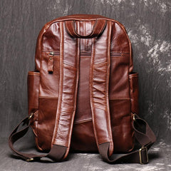 Brown Leather Men's 15 inches Computer Backpack Travel Backpack Brown Laptop College Backpack For Men