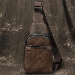 Vintage Brown LEATHER MENS One Shoulder Backpack Cool Chest Bag SLing Bag For Men