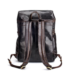Casual Leather Mens 14inch Laptop Backpack School Backpack Barrel Travel Backpack for Men
