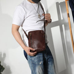 Cool Black LEATHER MEN'S 8 INCHES Small Side BAGs Vertical Coffee MESSENGER BAGs Courier BAG FOR MEN