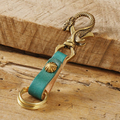 Handmade Chinese Dragon Leather Brass Keyring Moto KeyChain Leather Keyring Moto Cross Key Holders Key Chain for Men