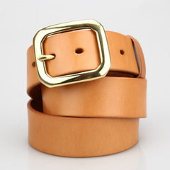 Handmade Leather Belts Mens Brass Beige Minimalist Leather Belts for Men