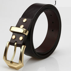 Handmade Mens Beige Leather Belts Minimalist Brass Leather Belt for Men