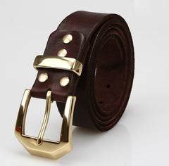 Handmade Black Brass Leather Belt Minimalist Mens Brass Leather Belts for Men