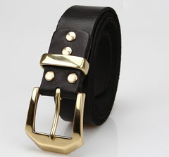 Handmade Black Brass Leather Belt Minimalist Mens Brass Leather Belts for Men