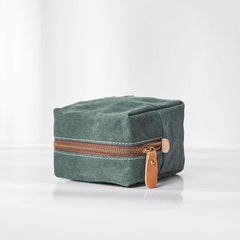 Small Canvas Leather Mens Box Bag Zipper Storage Bag Purse for Men