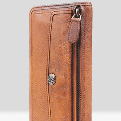 Handmade Leather Mens Cool Long Leather Wallet Bifold Clutch Wallet for Men - iChainWallets