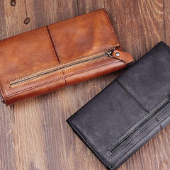 Handmade Leather Mens Cool Long Leather Wallet Bifold Clutch Wallet for Men - iChainWallets