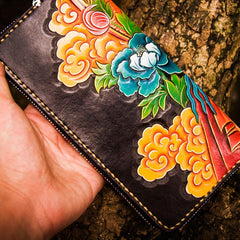 Handmade Leather Men Tooled White Tara Cool Leather Wallet Long Phone Clutch Wallets for Men