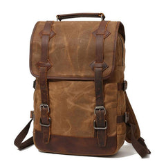 Waxed Canvas Leather Mens Backpack Canvas Travel Backpacks Canvas School Backpack for Men