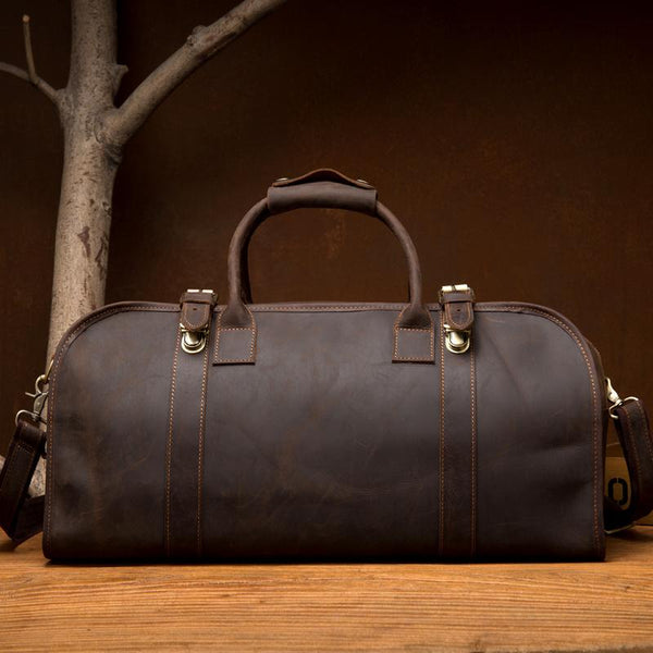 Cool Leather Mens Weekender Bag Shoulder Travel Bag Duffle Bag Coffee luggage Bag for Men