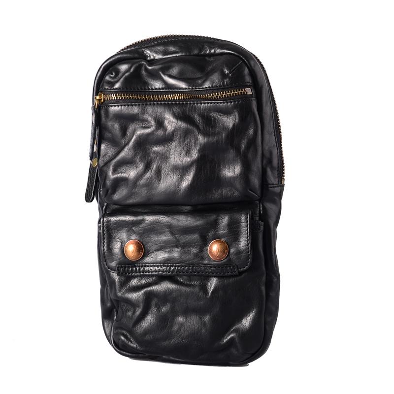 Fashion Black Leather Men Sling Bag Chest Bag Army Green Leather Sling Pack One Shoulder Backpack For Men