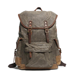 Cool Waxed Canvas Mens Casual 14'' Green Hiking Backpack Black Computer Backpack Travel Backpack College Bag for Men