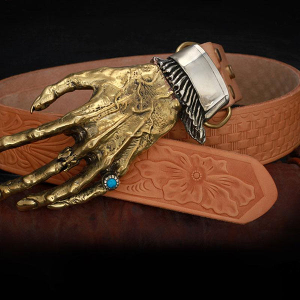 Handmade Genuine Custom God's Hand Cool Leather Mens Leather Men Beige Belt for Men