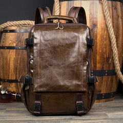 Brown Leather Mens 15 inches Cool Backpack Travel Backpack School Backpack for men