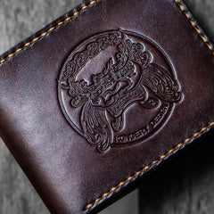 Handmade Leather Chinese Lion Tooled Mens billfold Wallets Cool Leather Wallet Small Wallet for Men
