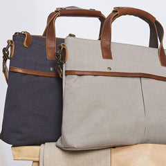 Mens Gray Canvas 14inch Briefcase Handbag Work Bag Business Bag for Men