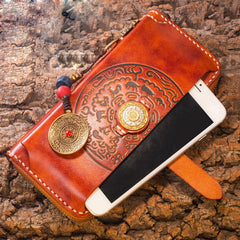 Handmade Leather Mens Chain Biker Wallet Cool Leather Wallet Long Phone Wallets for Men