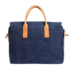 Navy Blue Canvas Leather Mens Briefcase Messenger Bags Khaki Casual Shoulder Bag for Men