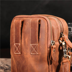 Vintage Brown Leather Men's Belt Pouches Cell Phone Holsters Mini Side Bag For Men