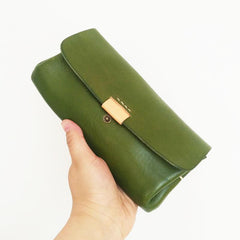 Handmade Suede Womens Black Leather Long Wallet Cool Green Envelope Wallet Clutch for Women