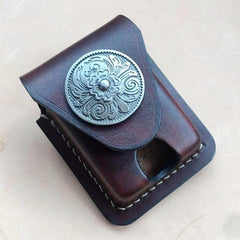 Brown Leather Classic Zippo Lighter Case Handmade Zippo Lighter Pouch with Belt Clip For Men