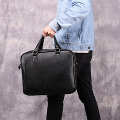 Fashion Black Leather Men's Professional Briefcase Handbag 14'' Computer Briefcase For Men