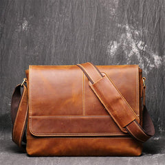 Cool Brown Leather Men's Side Bag Red Brown Messenger Bag Courier Bag For Men