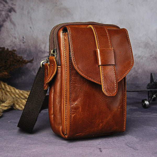 Fashion Leather Men's Belt Pouch Cell Phone Holsters Brown Mini Side B ...