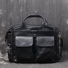 Black Oiled Leather Men's Professional Briefcase 13‘’ Laptop Handbag Business Bag For Men