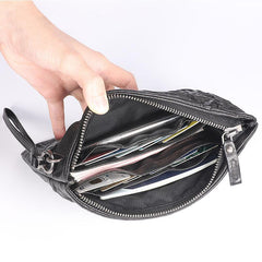 Handmade Leather Mens Black Cool Long Wallet Wirstlet Bag Ultra Thin Clutch Wallet for Men