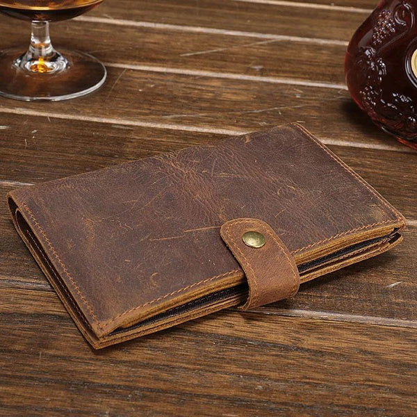 Cool Brown Vintage Mens Leather Long Wallet Bifold Long Wallet for Men