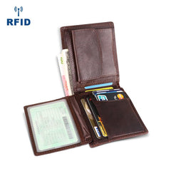 Chocolate Bifold Leather Mens Small Wallet billfold Wallet Driver's License Wallet for Men
