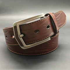 Handmade Cool Dark Red Brown Leather Mens Belt Light Red Brown Leather Belt for Men