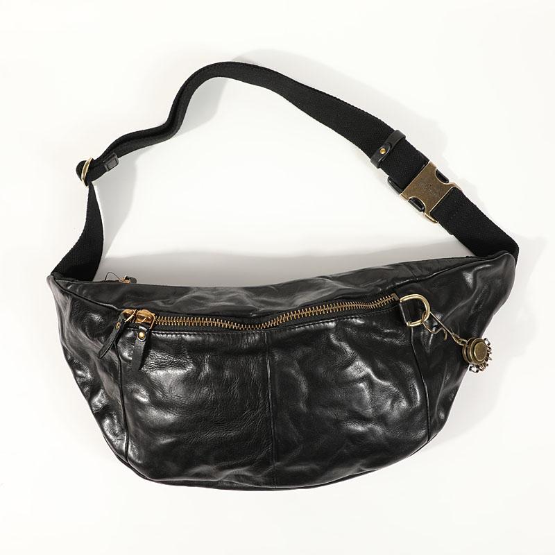 Black Cool Leather Men Fanny Pack Waist Bag Hip Pack Chest Bag Belt Bag Bumbag for Men