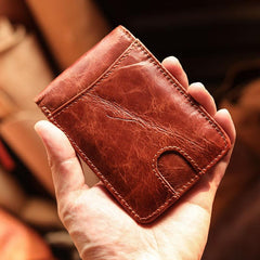 Cool Black Leather Mens Card billfold Wallet Bifold SMall License Wallet Brown Front Pocket Wallet For Men