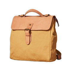 Canvas Leather Mens Womens Backpack Messenger Backpack Satchel Bag Canvas School Backpack for Men Women
