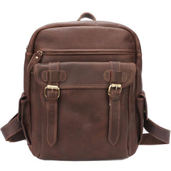 Coffee Cool Leather Mens School Backpack College Backpack 14'' Computer Backpack For Men