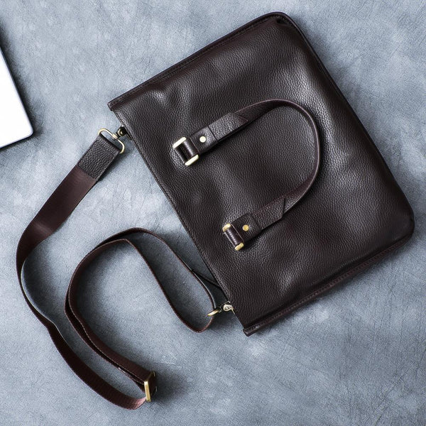 Leather Mens Womens 16" Black Briefcase Side Bag Laptop Messenger Bag Shoulder Bag For Men