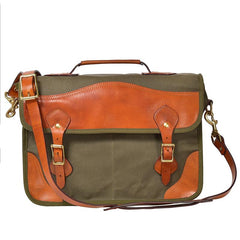 Canvas Leather Mens 14‘’ Army Green Briefcase Side Bag Retro Messenger Bag Shoulder Bag For Men