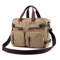 Cool Canvas Leather Mens Business Black Briefcase Khaki Laptop Shoulder Bag Handbag for Men