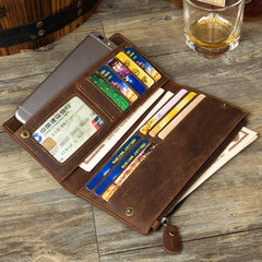 Brown Cool Mens long Wallet Wristlet Bag Clutch Bag Bifold Long Wallet Hand Bags for Men