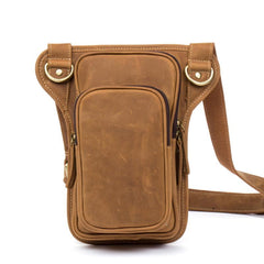 Brown Leather 8 inches Mens Small Messenger Bags Chest Bags Sling Bags for Men