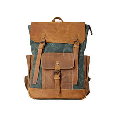 Canvas Leather Mens Backpack 15 inches Travel Backpacks Satchel Backpack Canvas School Backpack for Men