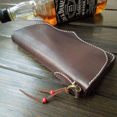 Handmade Leather Mens Long Clutch Wallet Cool Wallet Long Wallets Biker Chain Wallet for Men