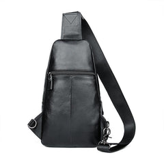 Badass Black Leather Backpack Men's 8-inch Sling Bag Chest Bag One shoulder Backpack Sports Bag For Men