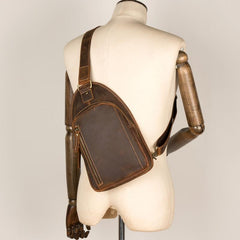 Vintage Brown Leather Mens Sling Bag Cool Crossbody Pack Chest Bags for men