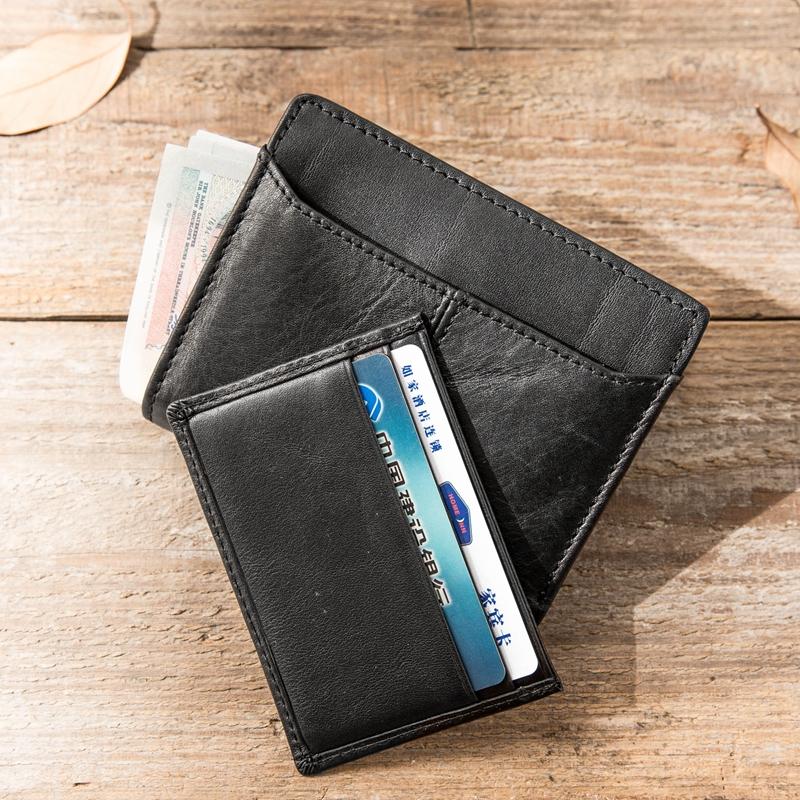 Black Cool Leather Mens Slim Small Wallets Bifold Vintage billfold Wallet Card Wallet for Men