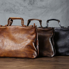 Handmade Leather Mens Cool Vintage Brown Briefcase Shoulder Bag Work Bag Business Bag Laptop Bag for men