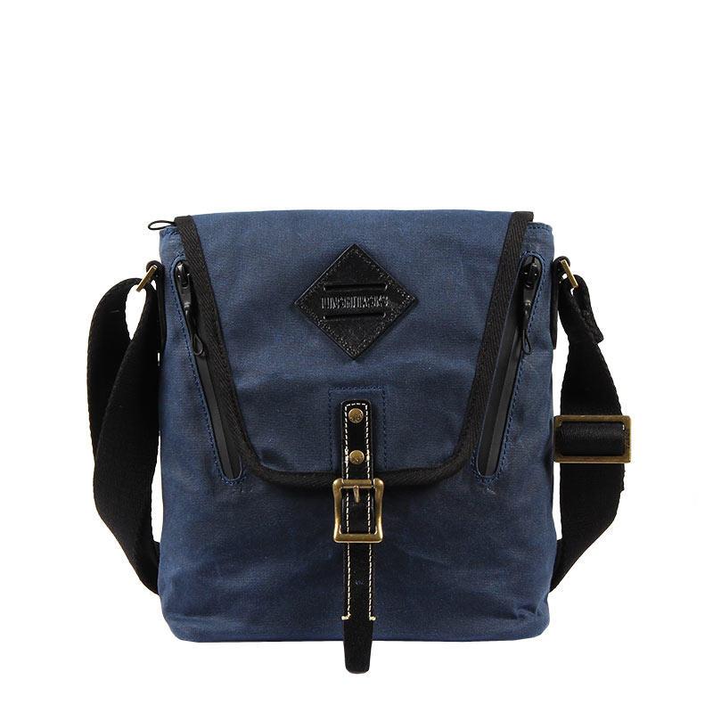 Vertical Waxed Canvas Leather Mens Gray Side Bag Messenger Bags Blue Waxed Canvas Courier Bag for Men
